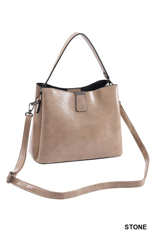 Vegan leather bucket shoulder bag