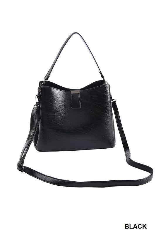 Vegan leather bucket shoulder bag