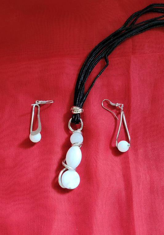 White Alabaster Necklace and Earrings